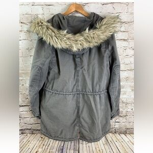 Vtg Gap women’s M winter coat Jacket Faux Fur hood Parka Gray Fleece Liner